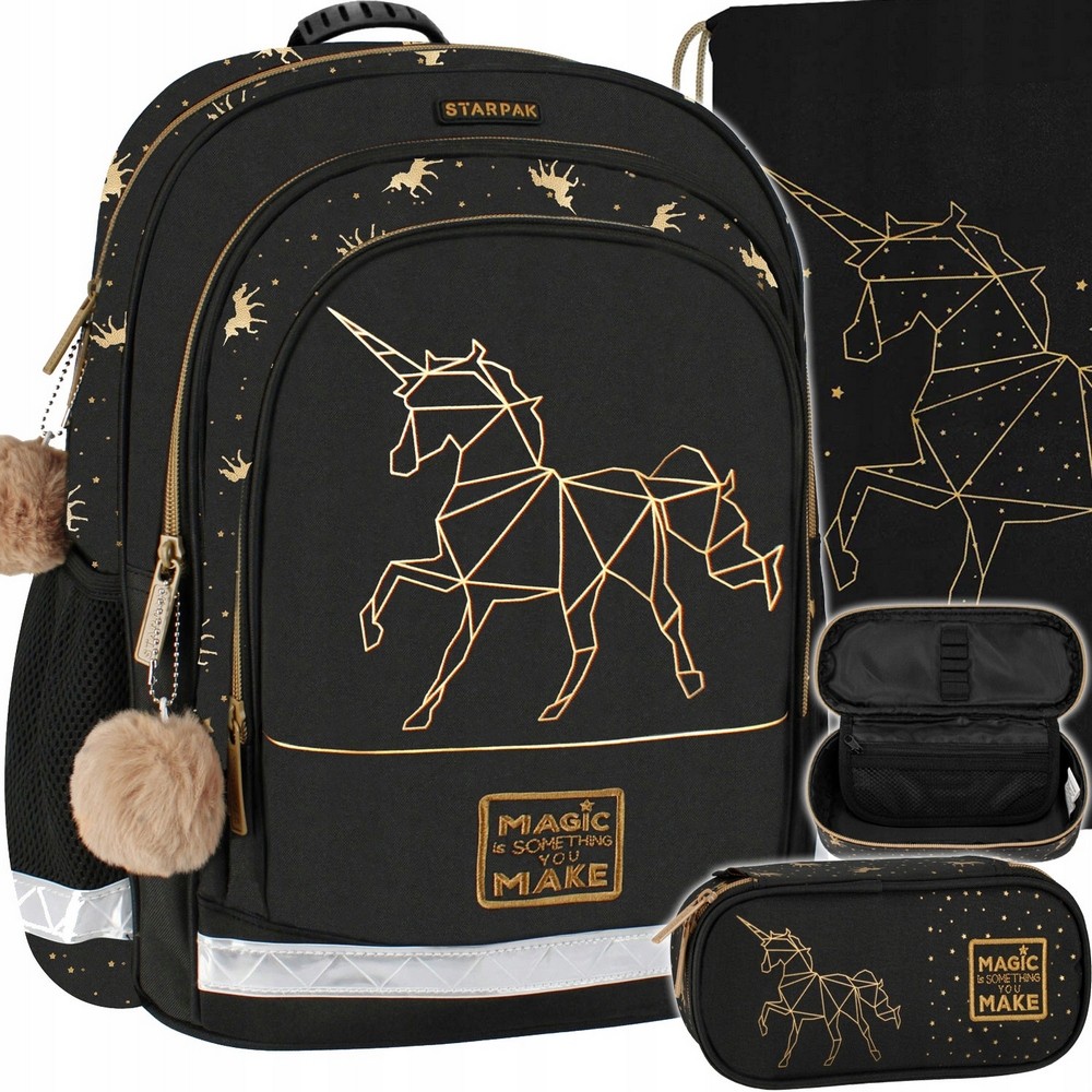 Školský set Starpak Gold Unicorn: batoh, školský vak a puzdro